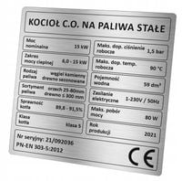 Tabliczka znamionowa na piec, kocioł - 5 klasa