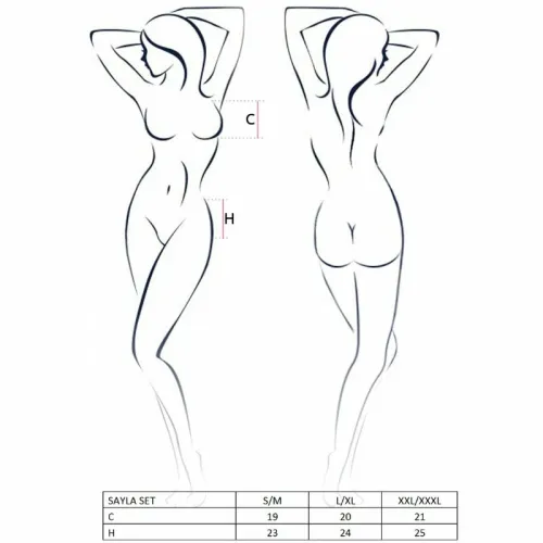 passion sayla komplet damski czarny s/m - top, stringi, pas do pończoch na Arena.pl