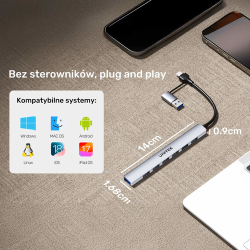 Unitek Hub USB-A/C 7w1 USB A z adapterem USB A 5 Gbps na Arena.pl