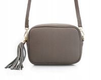 VERA PELLE torebka skórzana listonoszka z frędzelkiem V145 taupe
