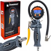 PISTOLET DO POMPOWANIA KÓŁ MANOMETR LCD 75MM 12 BAR PRZYŁĄCZE 1/4" WĄŻ 40CM