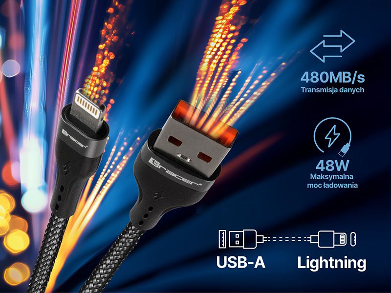 Kabel Tracer USB A - Lightning 1m czarny zdjęcie 6