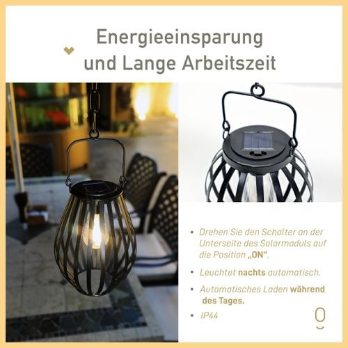 Lampa Solarna Wisząca Ogrodowa Retro Metalowa Owalna Ciepła Biel IP44 na Arena.pl
