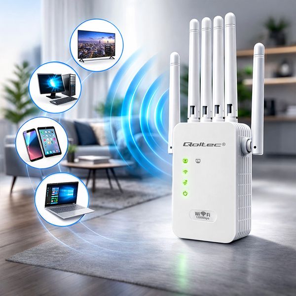 Qoltec Repeater WiFi 6 AX1200 6 anten zdjęcie 3