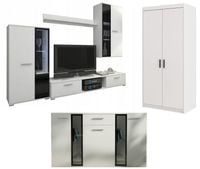 Zestaw Meblościanka + Komoda + Szafa Meble pokojowe zestaw - Biały