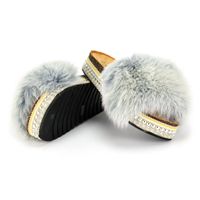 Klapki damskie futro lisa na platformie korek Obuwie 38