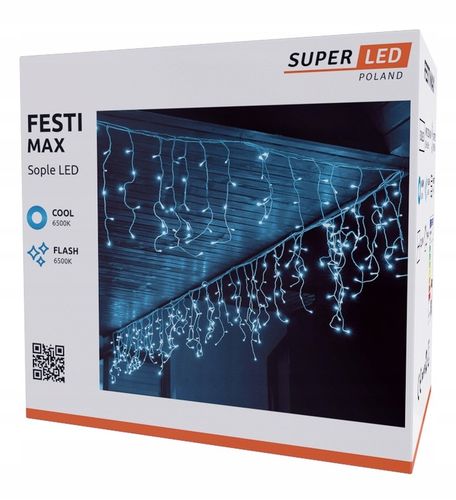 Sople 500 LED zewnętrzne ZIMNE + FLASH 22,5 m świąteczne na Arena.pl