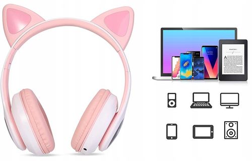 SŁUCHAWKI BEZPRZEWODOWE Z MIKROFONEM KOLOROWE KOCIE USZY LED DLA na Arena.pl