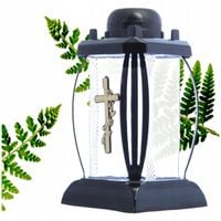 Znicz Solarny Na Grób Szklany Cmentarz LED Złoty 24 x 13 cm SOL-PR-1-K-ZL