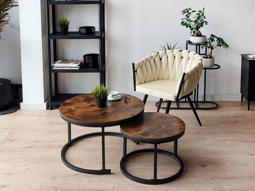 STOLIK KAWOWY RUSTYKALNY OKRĄGŁY ZESTAW STOLIKÓW KAWOWYCH ŁAWA LOFT na Arena.pl