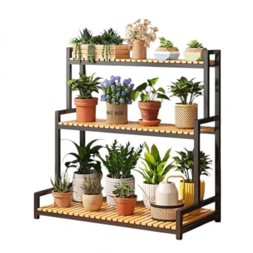 Kwietnik stojak 3-poziomowy 80x40x95 cm czarny na Arena.pl