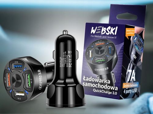 ZESTAW UCHWYT DO SZYBY DESKI SAMOZACISKOWY ŁADOWARKA SAMOCHODOWA 4xUSB 7A na Arena.pl