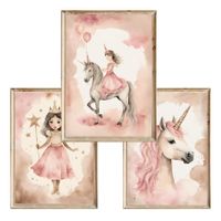 Zestaw trzech plakatów dla dzieci Jednorożec i Księżniczka