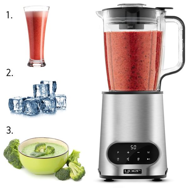 Blender kielichowy Automatyczny Tritan Yoer INOX 2,4L 2200W +Sito do soku zdjęcie 12