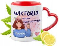 Kubek Czerwony Z Uszkiem W Kształcie Serca Dla Wiktorii Na Prezent