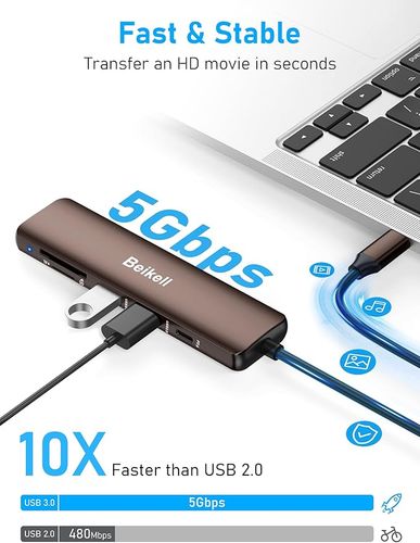Beikell USB C Hub 6-w-1 USB C Multiport Adapter z 4K HDMI 100W PD na Arena.pl