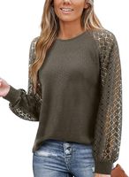 Damski Sweter Elegancki Bawełniany z Koronką Zielony Długi Rękaw XL Zima