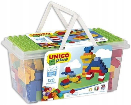 KLOCKI KONSTRUKCYJNE UNICO POJEMNIK Z PŁYTKĄ 120 ELEMENTÓW KOMPATYBILNE na Arena.pl