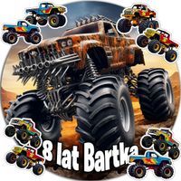 OPŁATEK NA TORT 20CM - MONSTER TRUCK DEKORACJA URODZINOWA + IMIĘ 15CM 18CM