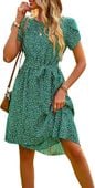 Letnia Sukienka Damska Boho Krótka Zielona L z Falbanką i Paskiem