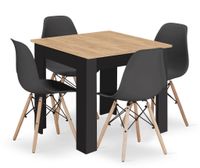 Stół NP 80x80 Artisan nogi czarne + 4 krzesła OSAKA czarny nogi naturalne