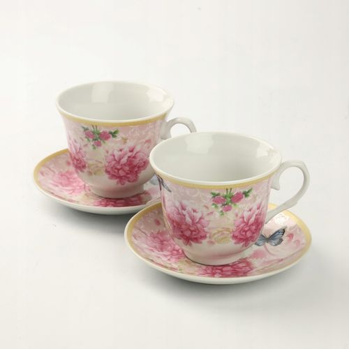 KPL FILIŻANEK PORCELANOWYCH ZE SPODKAMI 2 SZT NA KAWĘ HERBATĘ 250 ML na Arena.pl