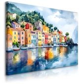 Obraz Do Salonu Akwarele Kolorowe Budynki Wybrzeże Krajobraz 70cm x 50cm