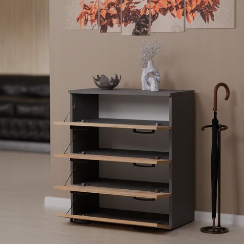 SZAFKA NA BUTY REGAŁ SZARY DĄB WOTAN 71CM 4 PÓŁKI STOJAK BEZ SIEDZISKA na Arena.pl