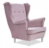 Fotel Uszak liliowy jasny róż aksamit urodziny