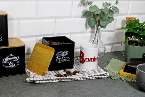 POJEMNIKI KOMPLET KAWA HERBATA CUKIER SÓL CZARNY METALOWY BAMBUS ZESTAW na Arena.pl