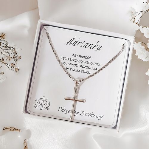 Pamiątka Komunii Świętej Srebrny łańcuszek z krzyżykiem srebro 925 na Arena.pl