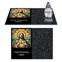 SZKLANA PODSTAWKA POD ZNICZE TWÓJ DOWOLNY TEKST 50 WZ CIEMNY MARMUR 40x30cm