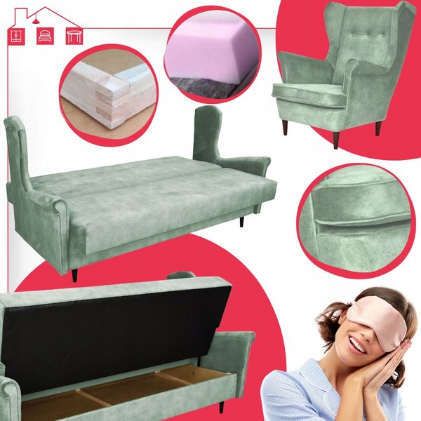 Skandynawski zestaw wypoczynkowy z funkcją spania zielony ARI Family Meble zdjęcie 6