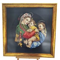 Ikona Matki Bożej Haft Krzyżykowy 50x50 cm Obraz w Ramie Złotej