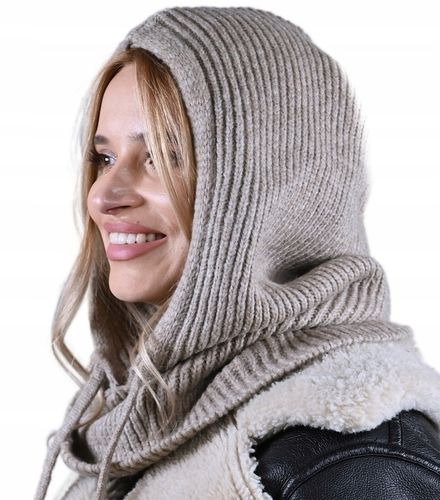 CZAPKA Kominiarka KAPTUR komin Balaclava damska ciepła miekka zimowa Latte na Arena.pl
