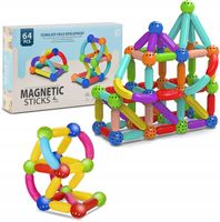 KLOCKI MAGNETYCZNE EDUKACYJNE MAGNETIC STICKS 64 ELEMENTY PREZENT