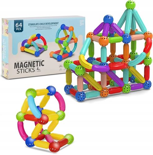 KLOCKI MAGNETYCZNE EDUKACYJNE MAGNETIC STICKS 64 ELEMENTY PREZENT na Arena.pl