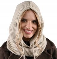 Beżowa Kominiarka KAPTUR komin Balaclava Czapka damska ciepła miekka