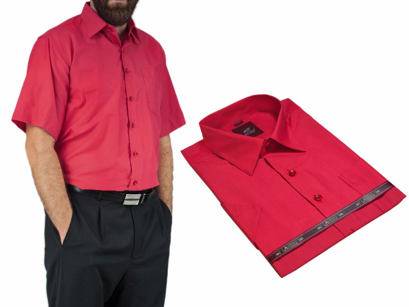 Elegancka koszula męska z krótkim rękawem czerwona ostra czerwień 40/41 - L zdjęcie 3
