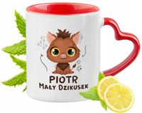Kubek Czerwony Z Uszkiem W Kształcie Serca Dla Piotra Na Prezent