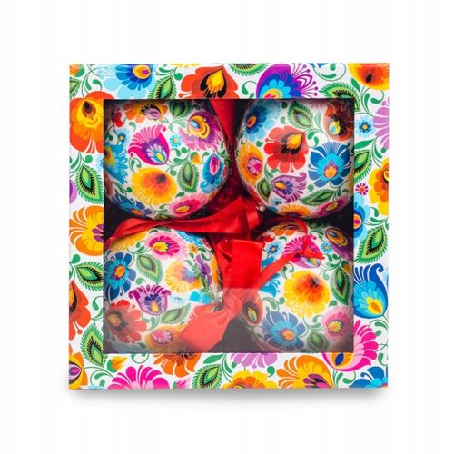 Bombki choinkowe w pudełku Folkstar wzór łowicki, nietłukące się, 4szt. na Arena.pl