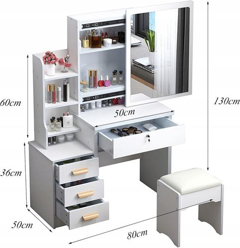 TOALETKA DO MAKIJAŻU LED Z LUSTREM NA PREZENT KOBIETY KOSMETYCZKA + na Arena.pl