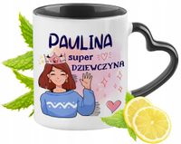 Kubek Czarny Z Uszkiem W Kształcie Serca Dla Pauliny Idealny Na Prezent