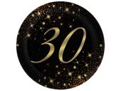 Talerzyki papierowe czarne Sparkling 30 urodziny, 18 cm 6 szt.