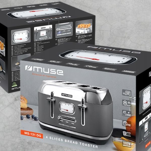 TOSTER OPIEKACZ RETRO DUŻA MOC 1800W NA 4 TOSTY SZARY/SREBRNY MUSE MS-131DG zdjęcie 5