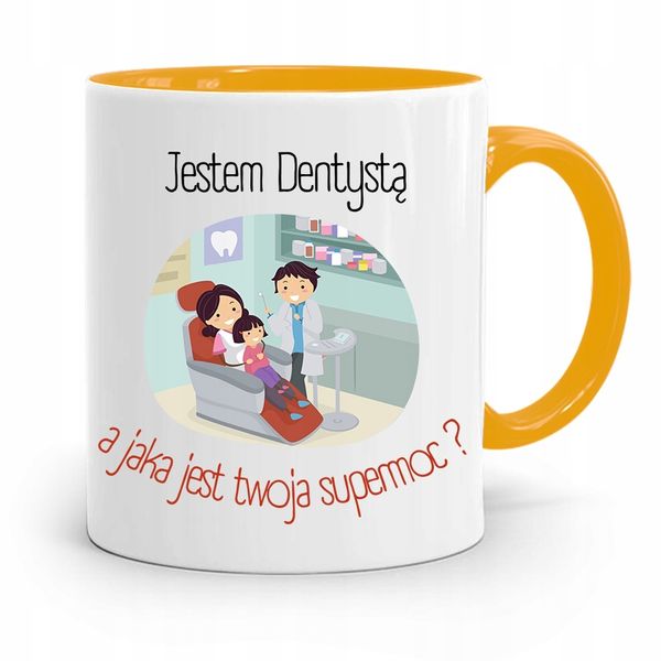 Kubek Żółty Prezent Dentysty A Twoja Supermoc? Z Nadrukiem Ze Zdjęciem zdjęcie 1