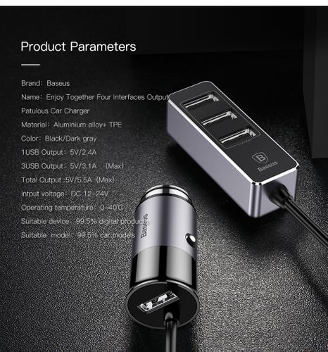 ŁADOWARKA SAMOCHODOWA BASEUS ENJOY TOGETHER 4X USB na Arena.pl