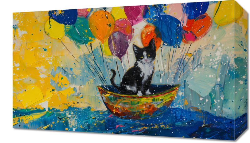 Obraz 50x30cm Kot na Łodzi zdjęcie 1