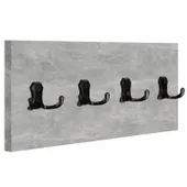 WIESZAK ŚCIENNY PANELOWY 4 MOCNE CZARNE HAKI LOFTOWY 45x18CM BETON JASNY