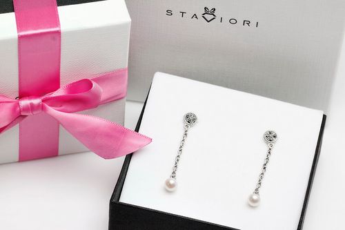 srebrne długie piękne kolczyki z naturalnymi perłami - kdm5180 na Arena.pl